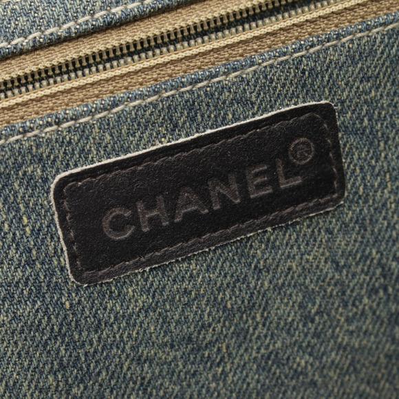 CHANEL chocolate bar Shoulder Bag lambskin sheep leather denim blue black - Picture 4 of 10
